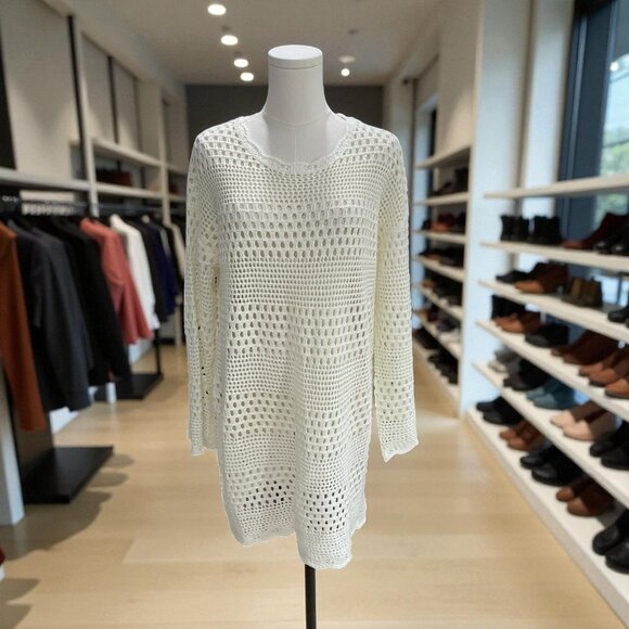 Oversized Cream Crochet Knit Sweater Boho Festival Beach Cover Up Grannycore S M - Picture 1 of 10